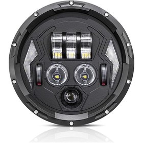 Resim Ximistore9 R8 7 İnç Led Far: Beyaz Uzun-yakın, Kehribar Sinyal, Kırmızı Şeytan Gözü, H4-h13 Adaptörlü Siyah 