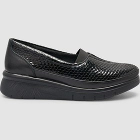 Resim Cabani Kroko Deri Siyah Kadın Günlük Ayakkabı Siyah 