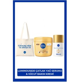 Resim Nivea Luminous630 Çatlak Karşıtı Vücut Bakım Yağı Serumu 100 ML + Cocoa Butter Vücut Bakım Kremi 400 ML + Çanta 