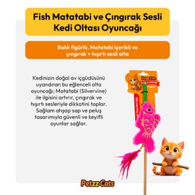 Resim PetzzCats Fish Matatabi ve Çıngırak Sesli Kedi Oltası Oyuncağı Pembe 42 Cm 