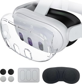 Resim OLCLSS Accessories for Meta Quest 3, VR Accessory Set for Oculus Quest 3, VR Accessories Included Transparent Shell Cover, Lens Tempered Glass Protector, Protective Lens Cover, Joystick Caps 