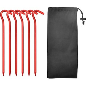 Resim Monyee Kamp Çadırı Alüminyum Toprak Çivi 6 Adet - Yüksek Dayanıklı, Hafif, Dökülme Engeli - Kırmızı 7 Tipi + Saklama Çantası Kırmızı 