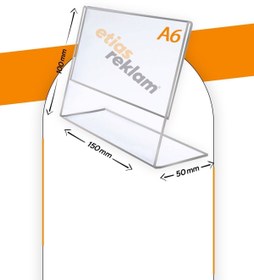 Resim Genel Markalar A6 L Tipi Yatay Masa Üstü 50'li Paket / 2.8 Mm Şeffaf Pleksi Föylük / Broşürlük 