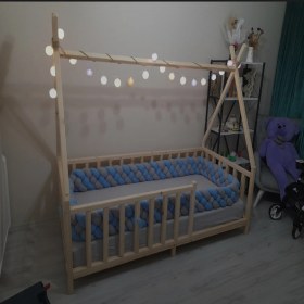 Resim Köşk Mobilya Rüya Doğal Montessori Bebek ve Çocuk Karyolası Kızılderili Model tüm Ölçülerde 