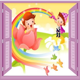 Resim Çocuk Odası Bebek Odası Pencere Poster Duvar Kağıdı Gökkuşağı 