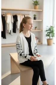 Resim Minimoda Kids Kız Çocuk Kollarda Yazı Desenli Hırka 
