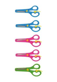 Resim Neon Plastik Korumalı Küt Uçlu Yaylı Çocuk Okul Makası 5 Li Set 