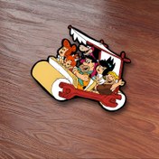 Resim Flintstone İlhamlı Vinil Çıkartmalar - Canlı Karakterler ve Kırmızı Araba ile Eğlenceli Karikatür Tasarımı - Mat Bitiş, Sınıf Odaları, Ofisler ve Evler için Mükemmel, Ofis Dekorasyonu | Oynak Tasarım | Renkli Dekor, Sevimli Çıkartmalar 