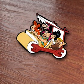 Resim Flintstone İlhamlı Vinil Çıkartmalar - Canlı Karakterler ve Kırmızı Araba ile Eğlenceli Karikatür Tasarımı - Mat Bitiş, Sınıf Odaları, Ofisler ve Evler için Mükemmel, Ofis Dekorasyonu | Oynak Tasarım | Renkli Dekor, Sevimli Çıkartmalar 