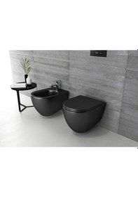 Resim İtalyan Isvea Mat Siyah Asma Klozet + Yavaş Kapanır Kapak 