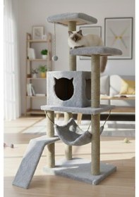Resim Missidea S9 Kedi Tırmalama Kulesi Platformlu 124 Cm Gri 