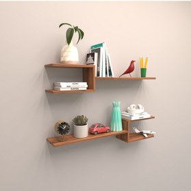 Resim Rafkestir 2 Li Mızrak Duvar Raf Set Hareli Ceviz (Mat) 