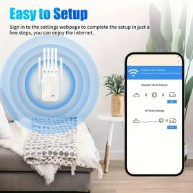 Resim WIFI genişletici, WIFI sinyal güçlendirici, 2.4GHz yüksek hızlı kablosuz, güçlü 6 antenli, yüksek penetrasyonlu, güçlü sinyalli, WPS güvenlik modu, çift modlu uzatma yönlendiricisi - ev, kahve dükkanı, ofis, alışveriş merkezi için uygun 