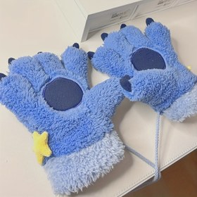 Resim Disney Stitch Mavi Peluş Kalın Rüzgar Geçirmez Pençe Eldivenler - Kadınlar için Esnek Parmaklı Termal Eldiven, Kış Sporları, Kayak, Bisiklet, Seyahat ve Oyun - Noel Cadılar Bayramı Hediye Aksesuarları, Kışlık Eldiven 