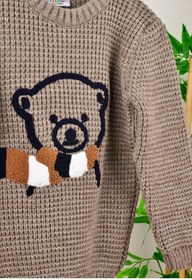 Resim Cloudy Kids Erkek Çocuk Bisiklet Yaka Ayıcık Nakışlı Triko Kazak 