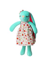 Resim İthal Kumaş Uzun Kulaklı Renkli Kıyafetli Sevimli Tavşan Peluş Oyuncak Uyku & Oyun Arkadaşı 30 Cm. Turkuaz 
