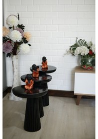 Resim Wood Ahşap 3 Lü Set Siyah Renk Fitilli Mantar Yan Sehpa Modern Fiskos / Çiçeklik / Zigon Sehpa Siyah 