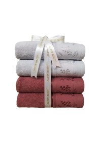 Resim Ditsy Yüz Havlusu 4 Adet- Gri Mürdüm Gri - Mürdüm 