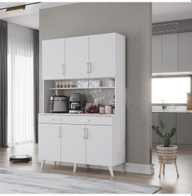 Resim Maya Kahve Köşesi Çok Amaçlı Dolap Kiler Mutfak Dolabı Beyaz 120cm Beyaz 
