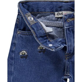 Resim Civil Girls Mavi Çiçek Nakışlı Pantolon 2-5 Yaş Kız Çocuk Regular Fit İspanyol Paça 