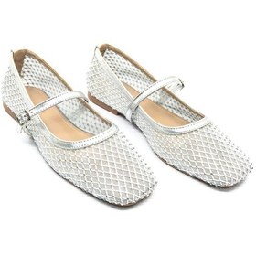 Resim Feles Dantel Taş Detaylı Kadın Babet Ayakkabı Gümüş 