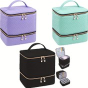 Resim Nail Polish Depolama Çantası, Çift Katmanlı Kapitone Nail Polish Organizatörü, Taşınabilir Jel Nail Polish Kutusu, 30 Şişlik Nail Polish ve Bir Nail Lamba Tutabilir, Taşınabilir Nail Polish Kit Depolama Konteyneri. 