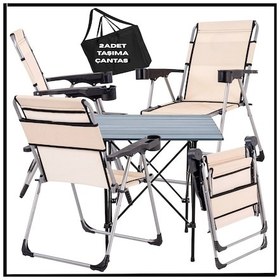 Resim Buğday - Taşıma Çantalı 4 Adet Katlanır Kamp Sandalyesi Ve Alüminyum Masa Seti -A24-Al Buğday Çok Renkli 