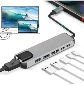 Resim Yeni 2025 Ethernet Lan Girişi Çevirici Type-c To 3.0 6 In 1 Usb Hdtv 4k Type-C Girişli Hub Çoklayıcı, drwl6in1hlas 