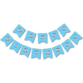 Resim Mavi Gümüş Happy Yaldızlı Banner 