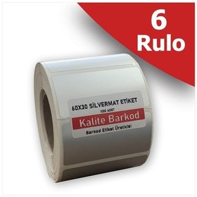 Resim 60x30 Silvermat Etiket | 6 Rulo Metalize Demirbaş Etiketi 