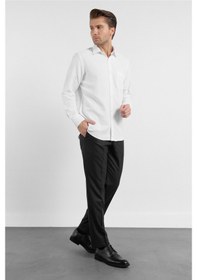 Resim İmza Beyaz Kendinden Desenli Sert Yaka Uzun Kol Cepli Comfort Fit Pamuklu Gömlek 1004255206 