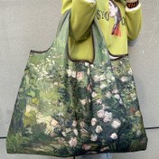 Resim Gül Desenli Büyük Kapasiteli Hafif Katlanabilir Naylon Tote Çanta Sabit Omuz Askıları & Bilek Kayışı ile - Kadın Modası, Günlük Kullanım, Market Alışverişi, Plaj için Makinede Yıkanabilir Açık Üstlü Alışveriş Çantası, Geniş Taşıma Çantası 