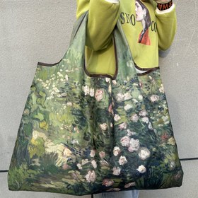 Resim Gül Desenli Büyük Kapasiteli Hafif Katlanabilir Naylon Tote Çanta Sabit Omuz Askıları & Bilek Kayışı ile - Kadın Modası, Günlük Kullanım, Market Alışverişi, Plaj için Makinede Yıkanabilir Açık Üstlü Alışveriş Çantası, Geniş Taşıma Çantası 