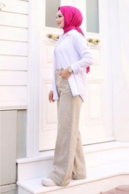 Resim Tesettür Diyarı Kadın Retro Baggy Kot Pantolon- Koyu Bej 