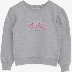 Resim Breeze Kız Çocuk Sweatshirt Simli Yazı Baskılı 8-14 Yaş, Gri Melanj 