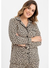 Resim Bravie Luxury Viscose Leopar Desenli Kadın Uzun Kollu Büyük Beden Pijama Takımı 42526 Leopar2 