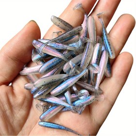 Resim 50 Adet Mikro Yumuşak Balıkçılık Yemleri 0.5g/4mm T-Kuyruk Solucanları - Şeffaf Mavi ve Mor Vurgularla, PVC Yapay Yem Jigleri Levrek, Turna ve Kızıl Balıklar için, Küçük Ağızlı ve Alabalık Balıkçılığı için İdeal, Balıkçılık Yemi Aksesuarları | Şeffaf Yem | PVC Balıkçılık Yemi 