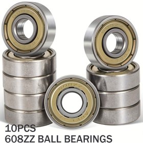 Resim 10 adet 608ZZ Bilyalı Rulmanlar (8x22x7mm) Araba Çantaları, Kaykaylar, İplik Kaykaylar için Rulman Çeliği ve Bi-Metal Mühürlü Derin Oluklu Bilyalı Rulmanlar 