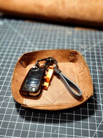 Resim FH LEATHER GOODS Hakiki Deri El yapımı Kase Oto Ev Organizer - Düzenleyici Deri Tabak (15cmX15cm) (Kişiselleştirmeli) 