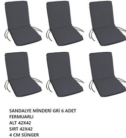 Resim Sandalye Minderi Yıkanabilir Fermuarlı Lastikli 6'lı Gri 4 Cm Sünger Alt 42x42 Sırt 42x42 Gri 