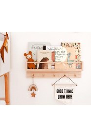 Resim OlcayAksesuar Doğal Ahşap Montessori Kitaplık Çocuk Bebek Odası Askılık Duvar Rafı 