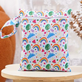 Resim 1 adet Renkli Gökkuşağı ve Yaprak Desenli Nemli Kuru Çanta, Fermuarlı Depolama Çantası - Dayanıklı Polyester, Seyahat, Mayo, Kılık Bebek Bezi için İdeal - Parlak Desenlerle Açık Mavi 