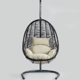 Resim Cosmo Modern Metal Ayaklı Salıncak - Kahve Rattan Krem Kumaş 