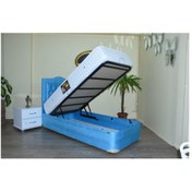 Resim Baza Yatak Başlık TURKUAZ MAVİ Silin Model Metal Fırın Boya 90*190 cm Ful Ortopedik Yatak El Yapım 