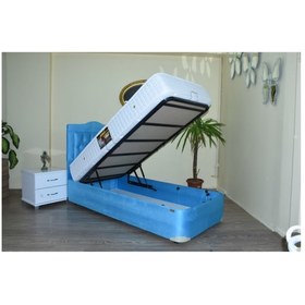 Resim Baza Yatak Başlık TURKUAZ MAVİ Silin Model Metal Fırın Boya 90*190 cm Ful Ortopedik Yatak El Yapım 