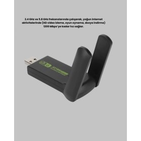 Resim Pileli Store 1200 Mbps Dual Band Wifi Adaptör - 5.8g & 2.4g Çift Antenli 