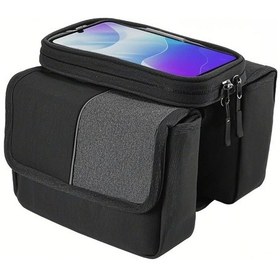 Resim Çift Taraflı 2l Bisiklet Çantası Bisiklet Çerçevesi Ön Boru Çantası Dokunmatik Ekranlı Cep Telefonu Çantası Çift Fermuarlı Bisiklet Çantası Yol Bisikleti Aksesuarları Diğer 