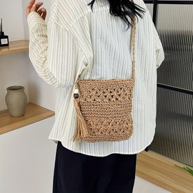 Resim Vintage Püskül Hasır Çapraz Çanta - Bohem Bej Dokuma Omuz Çantası, Zip Kapatma ile, Plaj, Tatil ve Günlük Geziler için Mükemmel, Plaj Çantası 