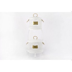 Resim Metal Standlı 2 Katlı Delikli Patates Soğan Saklama Kovası Beyaz 