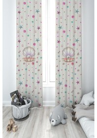 Resim Mekta Home Bebek Ve Çocuk Odası Deniz Yıldızlı Seksek Desenli 2 Kanat Fon Perde 